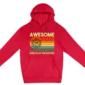 Awesome Dads Explore Dungeons DM RPG Dice Dragon Premium Pullover Hoodie