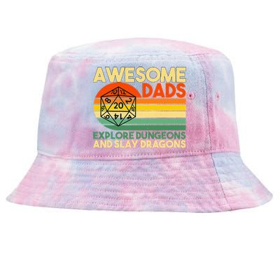 Awesome Dads Explore Dungeons DM RPG Dice Dragon Tie-Dyed Bucket Hat