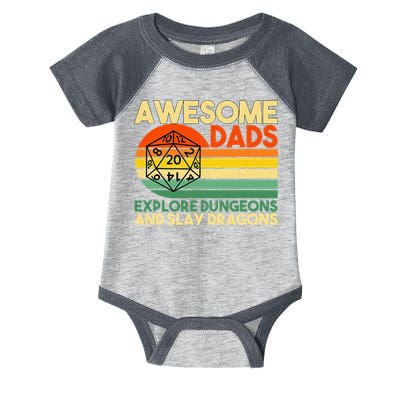 Awesome Dads Explore Dungeons DM RPG Dice Dragon Infant Baby Jersey Bodysuit