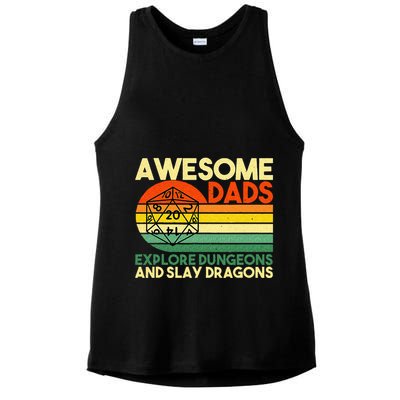 Awesome Dads Explore Dungeons DM RPG Dice Dragon Ladies PosiCharge Tri-Blend Wicking Tank