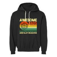 Awesome Dads Explore Dungeons DM RPG Dice Dragon Garment-Dyed Fleece Hoodie