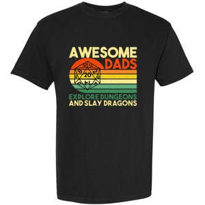 Awesome Dads Explore Dungeons DM RPG Dice Dragon Garment-Dyed Heavyweight T-Shirt