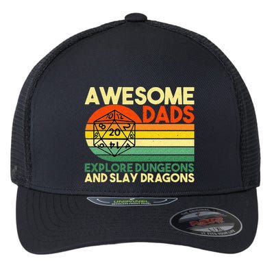 Awesome Dads Explore Dungeons DM RPG Dice Dragon Flexfit Unipanel Trucker Cap
