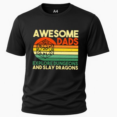 Awesome Dads Explore Dungeons DM RPG Dice Dragon Performance Shirt