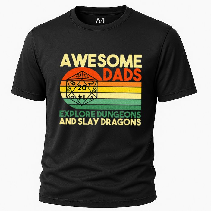 Awesome Dads Explore Dungeons DM RPG Dice Dragon Performance Shirt