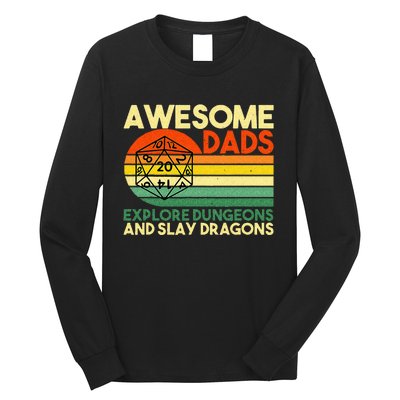 Awesome Dads Explore Dungeons DM RPG Dice Dragon Long Sleeve Shirt