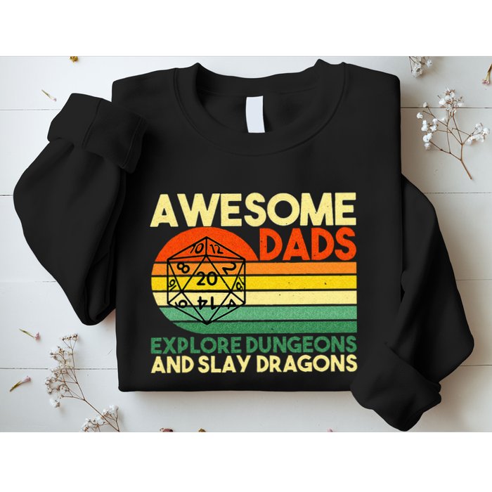Awesome Dads Explore Dungeons DM RPG Dice Dragon Sweatshirt