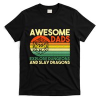 Awesome Dads Explore Dungeons DM RPG Dice Dragon T-Shirt