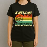 Awesome Dads Explore Dungeons DM RPG Dice Dragon T-Shirt