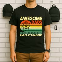 Awesome Dads Explore Dungeons DM RPG Dice Dragon T-Shirt
