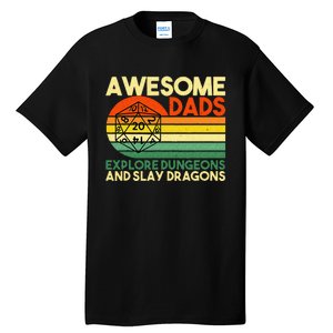 Awesome Dads Explore Dungeons DM RPG Dice Dragon Tall T-Shirt