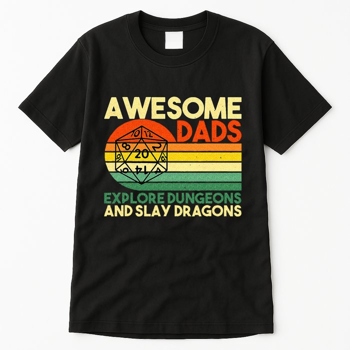 Awesome Dads Explore Dungeons DM RPG Dice Dragon Tall T-Shirt