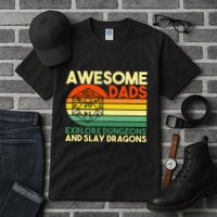 Awesome Dads Explore Dungeons DM RPG Dice Dragon Tall T-Shirt