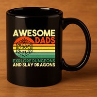 Awesome Dads Explore Dungeons DM RPG Dice Dragon 11oz C Handle Ceramic Mug