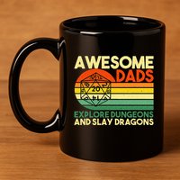 Awesome Dads Explore Dungeons DM RPG Dice Dragon 11oz C Handle Ceramic Mug