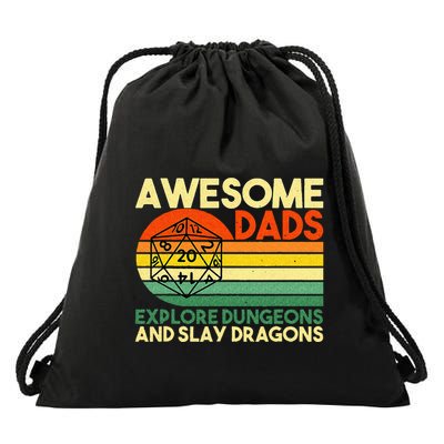 Awesome Dads Explore Dungeons DM RPG Dice Dragon Drawstring Bag