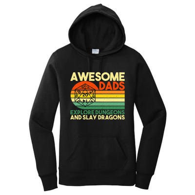Awesome Dads Explore Dungeons DM RPG Dice Dragon Women's Pullover Hoodie