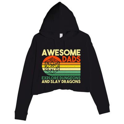 Awesome Dads Explore Dungeons DM RPG Dice Dragon Crop Fleece Hoodie