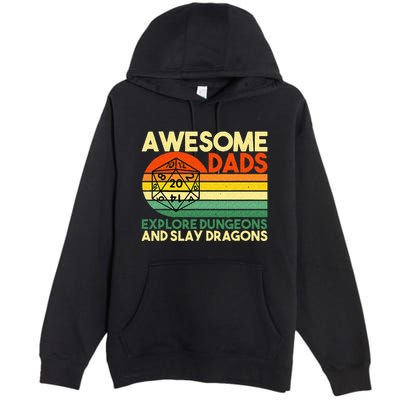 Awesome Dads Explore Dungeons DM RPG Dice Dragon Premium Pullover Hoodie
