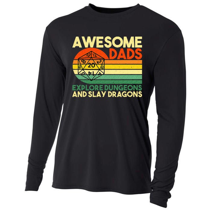 Awesome Dads Explore Dungeons DM RPG Dice Dragon Cooling Performance Long Sleeve Crew