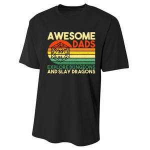 Awesome Dads Explore Dungeons DM RPG Dice Dragon Performance Sprint T-Shirt