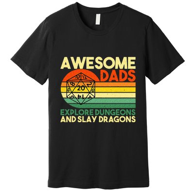 Awesome Dads Explore Dungeons DM RPG Dice Dragon Premium T-Shirt