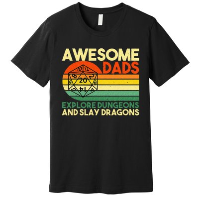 Awesome Dads Explore Dungeons DM RPG Dice Dragon Premium T-Shirt