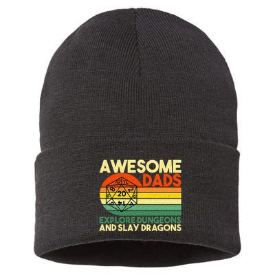Awesome Dads Explore Dungeons DM RPG Dice Dragon Sustainable Knit Beanie