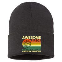 Awesome Dads Explore Dungeons DM RPG Dice Dragon Sustainable Knit Beanie