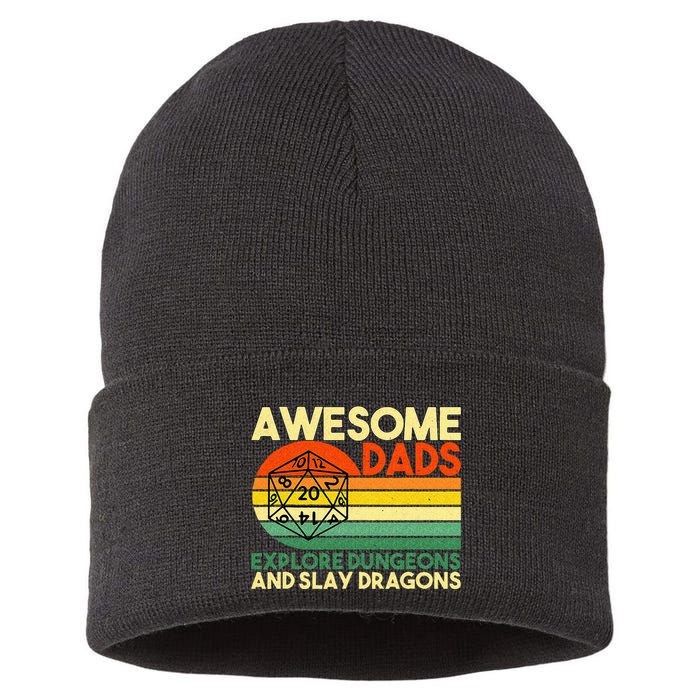 Awesome Dads Explore Dungeons DM RPG Dice Dragon Sustainable Knit Beanie