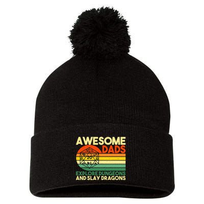 Awesome Dads Explore Dungeons DM RPG Dice Dragon Pom Pom 12in Knit Beanie