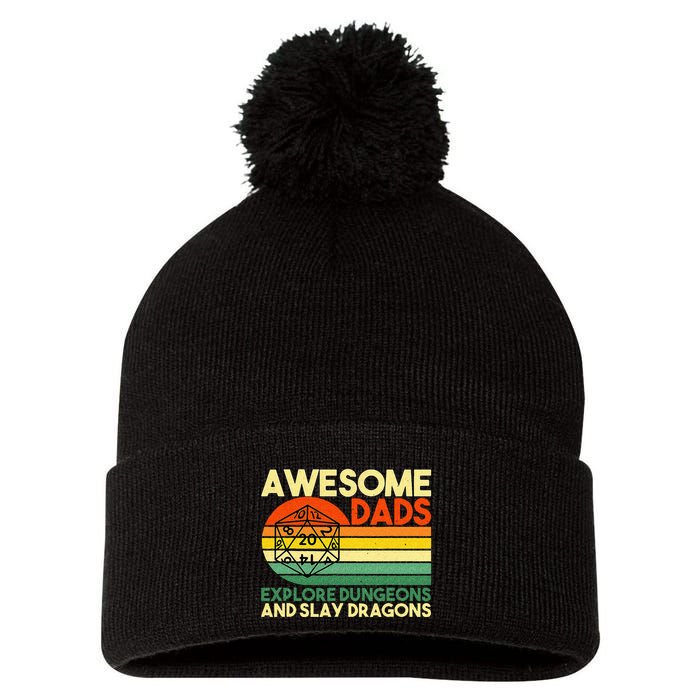 Awesome Dads Explore Dungeons DM RPG Dice Dragon Pom Pom 12in Knit Beanie