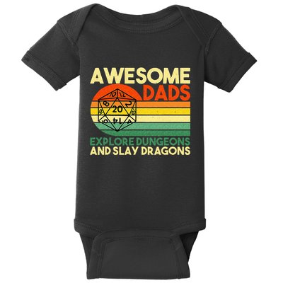 Awesome Dads Explore Dungeons DM RPG Dice Dragon Baby Bodysuit