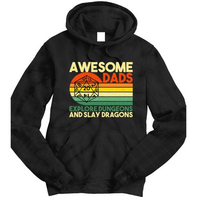 Awesome Dads Explore Dungeons DM RPG Dice Dragon Tie Dye Hoodie