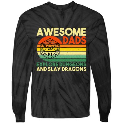 Awesome Dads Explore Dungeons DM RPG Dice Dragon Tie-Dye Long Sleeve Shirt