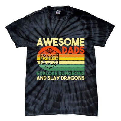 Awesome Dads Explore Dungeons DM RPG Dice Dragon Tie-Dye T-Shirt
