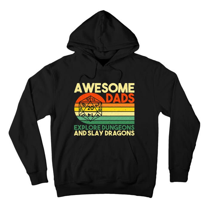 Awesome Dads Explore Dungeons DM RPG Dice Dragon Tall Hoodie