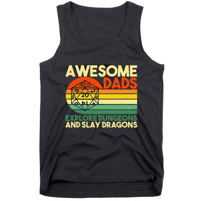 Awesome Dads Explore Dungeons DM RPG Dice Dragon Tank Top