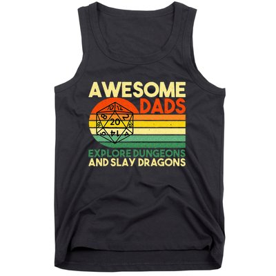 Awesome Dads Explore Dungeons DM RPG Dice Dragon Tank Top