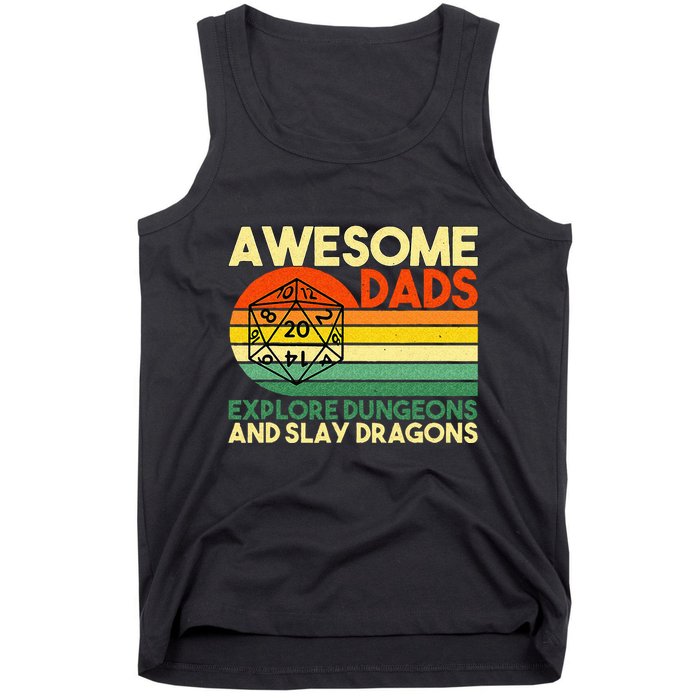 Awesome Dads Explore Dungeons DM RPG Dice Dragon Tank Top