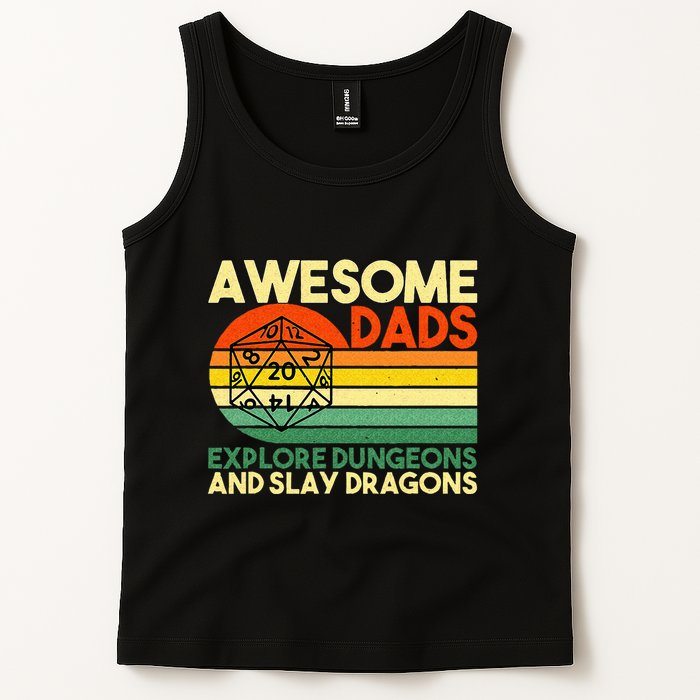 Awesome Dads Explore Dungeons DM RPG Dice Dragon Tank Top