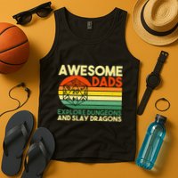 Awesome Dads Explore Dungeons DM RPG Dice Dragon Tank Top
