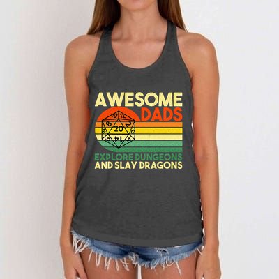 Awesome Dads Explore Dungeons DM RPG Dice Dragon Women's Knotted Racerback Tank