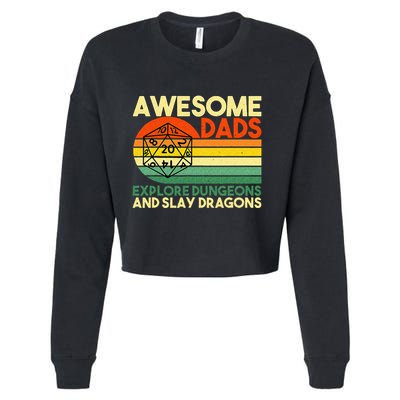 Awesome Dads Explore Dungeons DM RPG Dice Dragon Cropped Pullover Crew
