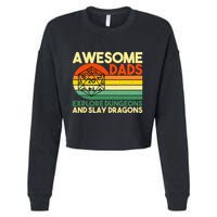Awesome Dads Explore Dungeons DM RPG Dice Dragon Cropped Pullover Crew