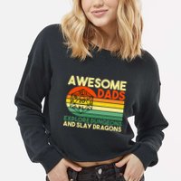 Awesome Dads Explore Dungeons DM RPG Dice Dragon Cropped Pullover Crew