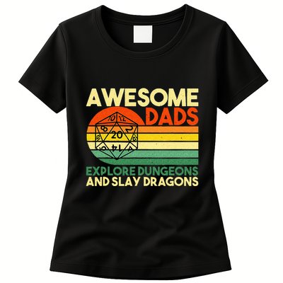 Awesome Dads Explore Dungeons DM RPG Dice Dragon Womens T-Shirt