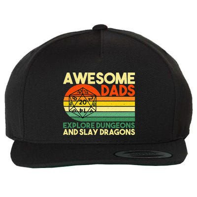 Awesome Dads Explore Dungeons DM RPG Dice Dragon Wool Snapback Cap