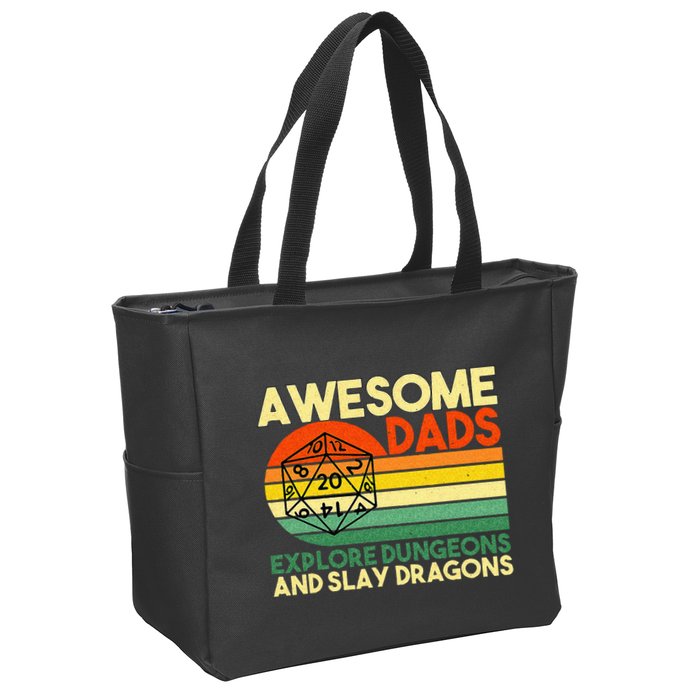 Awesome Dads Explore Dungeons DM RPG Dice Dragon Zip Tote Bag