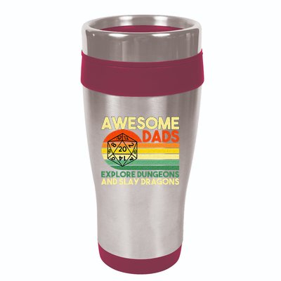 Awesome Dads Explore Dungeons DM RPG Dice Dragon 16oz Travel Tumbler